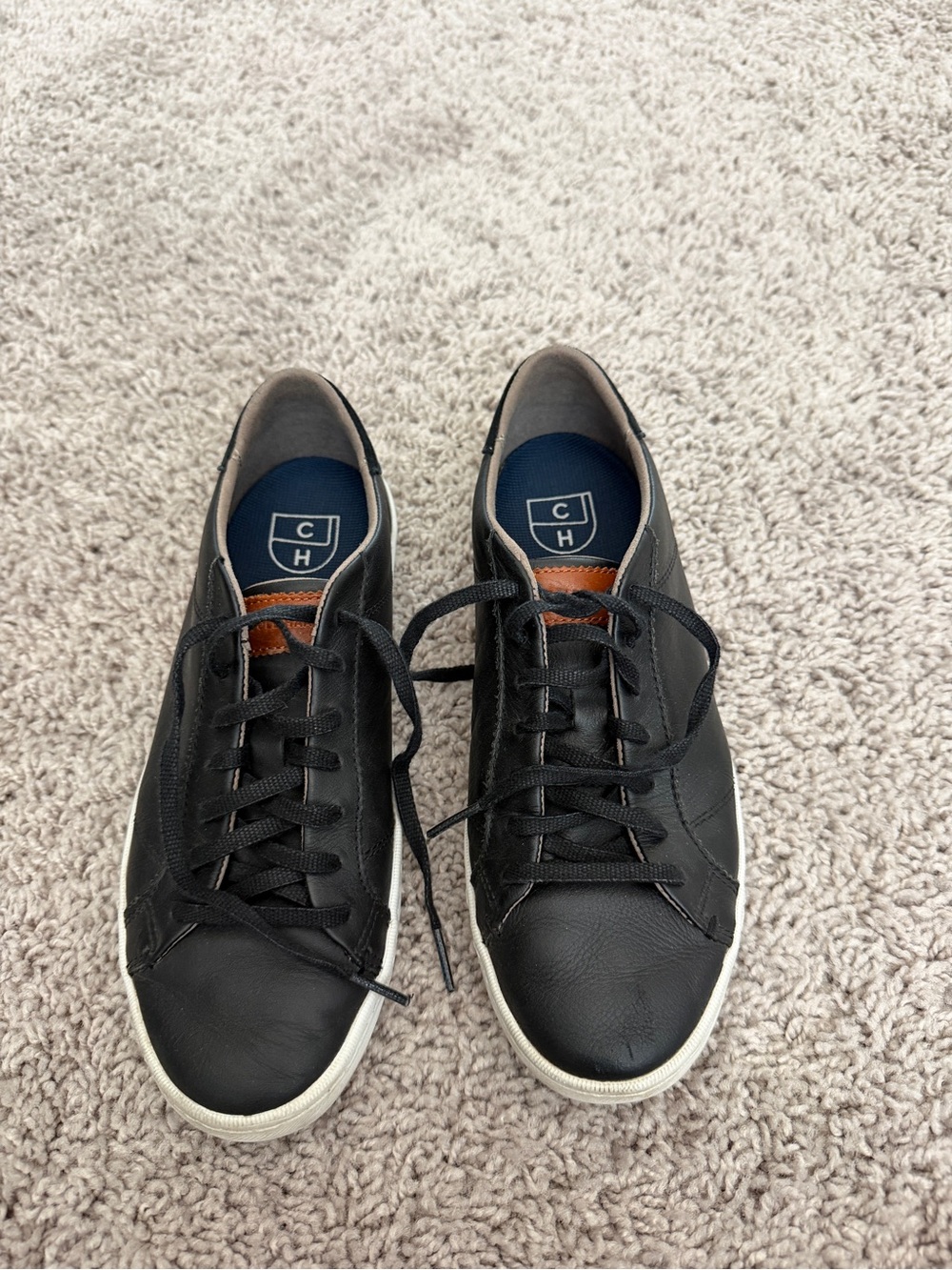 Cole Haan Black Leather Low-Top Sneakers with White Sole